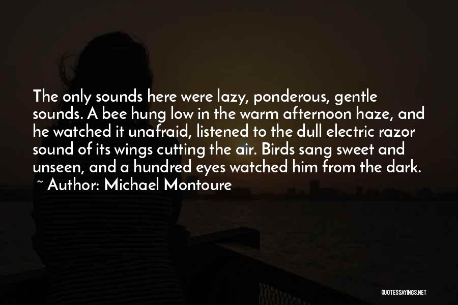 Michael Montoure Quotes: The Only Sounds Here Were Lazy, Ponderous, Gentle Sounds. A Bee Hung Low In The Warm Afternoon Haze, And He