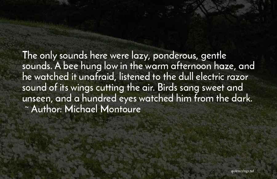 Michael Montoure Quotes: The Only Sounds Here Were Lazy, Ponderous, Gentle Sounds. A Bee Hung Low In The Warm Afternoon Haze, And He