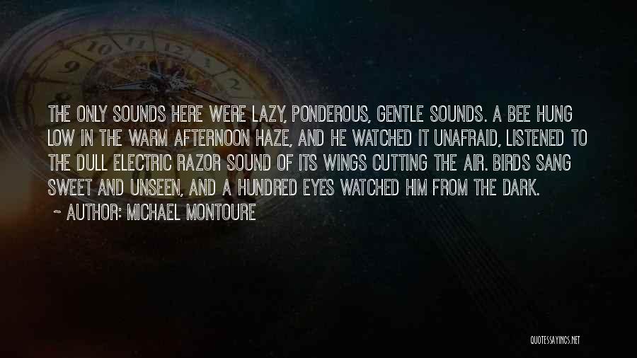 Michael Montoure Quotes: The Only Sounds Here Were Lazy, Ponderous, Gentle Sounds. A Bee Hung Low In The Warm Afternoon Haze, And He