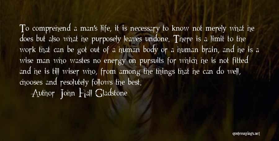 John Hall Gladstone Quotes: To Comprehend A Man's Life, It Is Necessary To Know Not Merely What He Does But Also What He Purposely