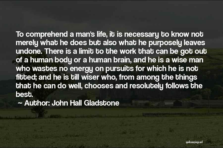 John Hall Gladstone Quotes: To Comprehend A Man's Life, It Is Necessary To Know Not Merely What He Does But Also What He Purposely