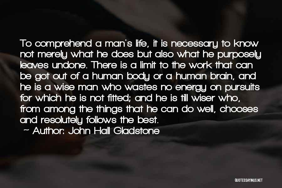 John Hall Gladstone Quotes: To Comprehend A Man's Life, It Is Necessary To Know Not Merely What He Does But Also What He Purposely