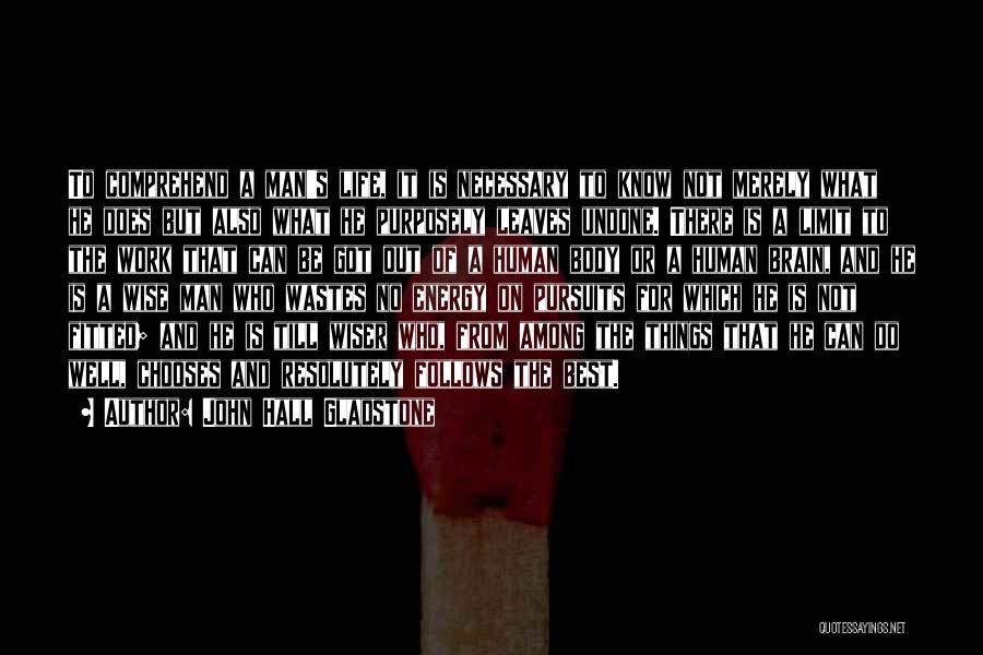 John Hall Gladstone Quotes: To Comprehend A Man's Life, It Is Necessary To Know Not Merely What He Does But Also What He Purposely