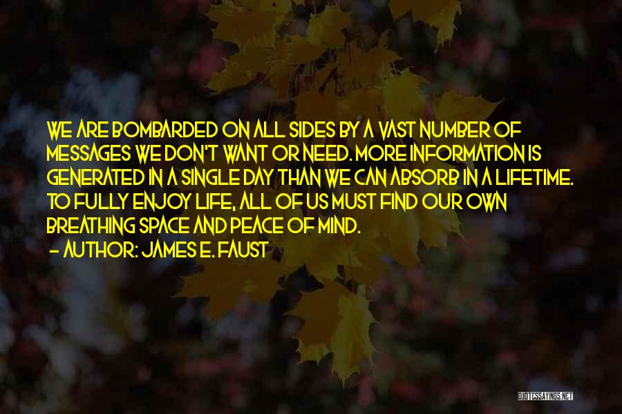James E. Faust Quotes: We Are Bombarded On All Sides By A Vast Number Of Messages We Don't Want Or Need. More Information Is