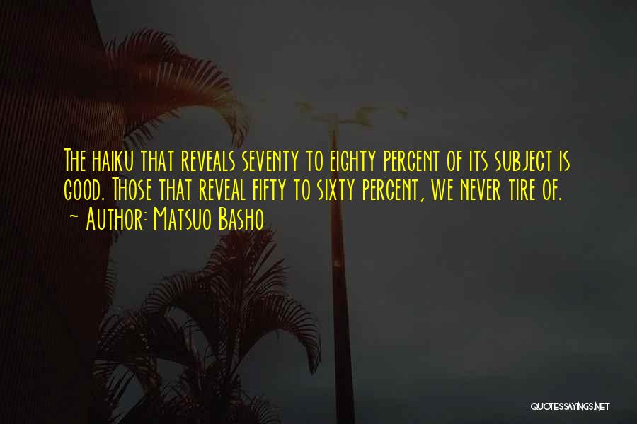 Matsuo Basho Quotes: The Haiku That Reveals Seventy To Eighty Percent Of Its Subject Is Good. Those That Reveal Fifty To Sixty Percent,