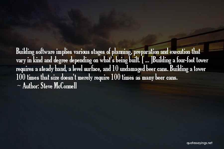 Steve McConnell Quotes: Building Software Implies Various Stages Of Planning, Preparation And Execution That Vary In Kind And Degree Depending On What's Being