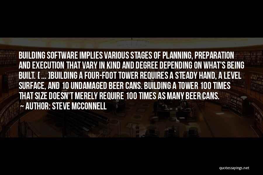 Steve McConnell Quotes: Building Software Implies Various Stages Of Planning, Preparation And Execution That Vary In Kind And Degree Depending On What's Being