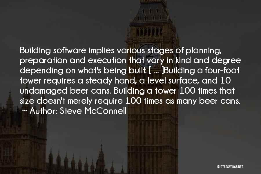 Steve McConnell Quotes: Building Software Implies Various Stages Of Planning, Preparation And Execution That Vary In Kind And Degree Depending On What's Being