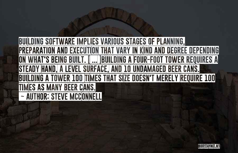 Steve McConnell Quotes: Building Software Implies Various Stages Of Planning, Preparation And Execution That Vary In Kind And Degree Depending On What's Being