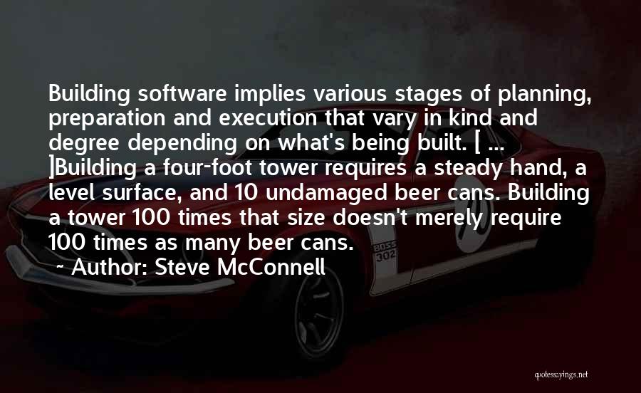 Steve McConnell Quotes: Building Software Implies Various Stages Of Planning, Preparation And Execution That Vary In Kind And Degree Depending On What's Being