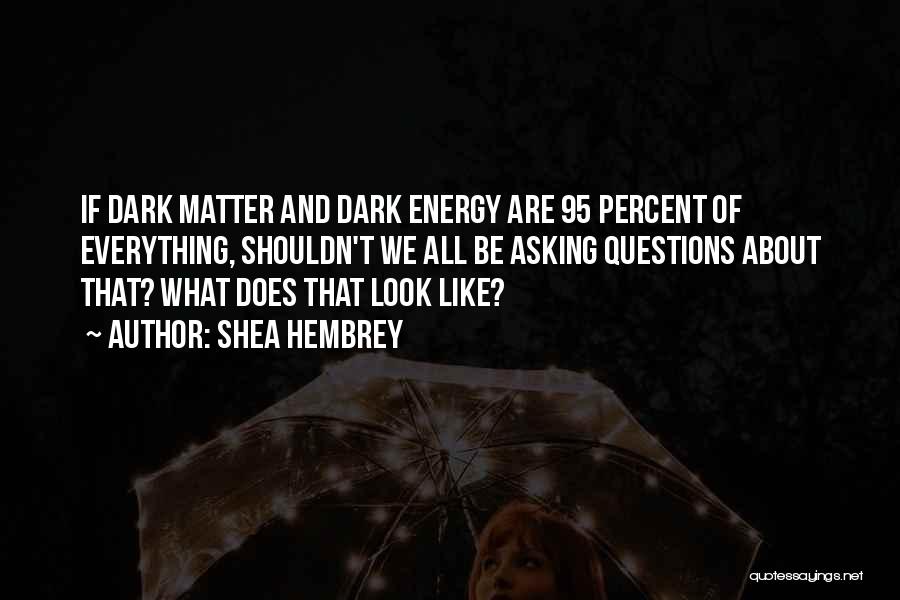 Shea Hembrey Quotes: If Dark Matter And Dark Energy Are 95 Percent Of Everything, Shouldn't We All Be Asking Questions About That? What