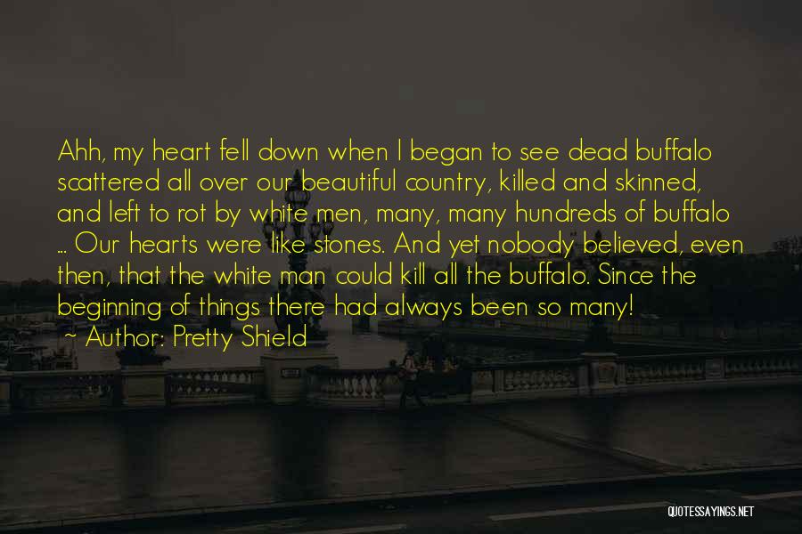 Pretty Shield Quotes: Ahh, My Heart Fell Down When I Began To See Dead Buffalo Scattered All Over Our Beautiful Country, Killed And