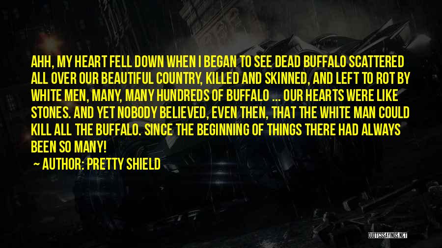 Pretty Shield Quotes: Ahh, My Heart Fell Down When I Began To See Dead Buffalo Scattered All Over Our Beautiful Country, Killed And