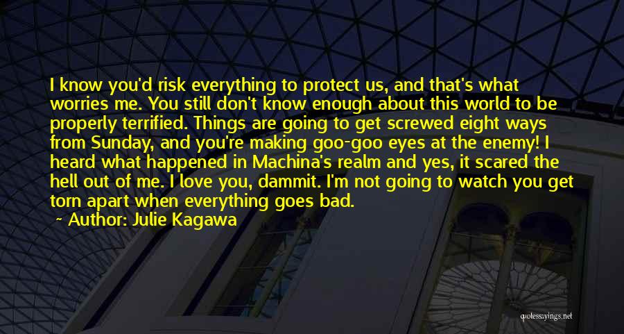 Julie Kagawa Quotes: I Know You'd Risk Everything To Protect Us, And That's What Worries Me. You Still Don't Know Enough About This