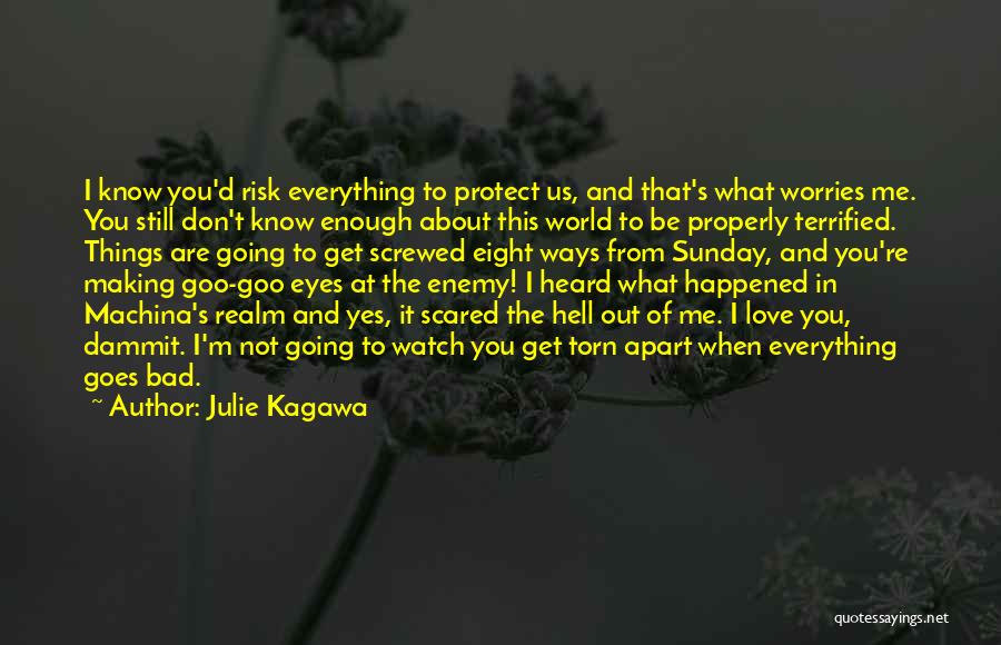 Julie Kagawa Quotes: I Know You'd Risk Everything To Protect Us, And That's What Worries Me. You Still Don't Know Enough About This