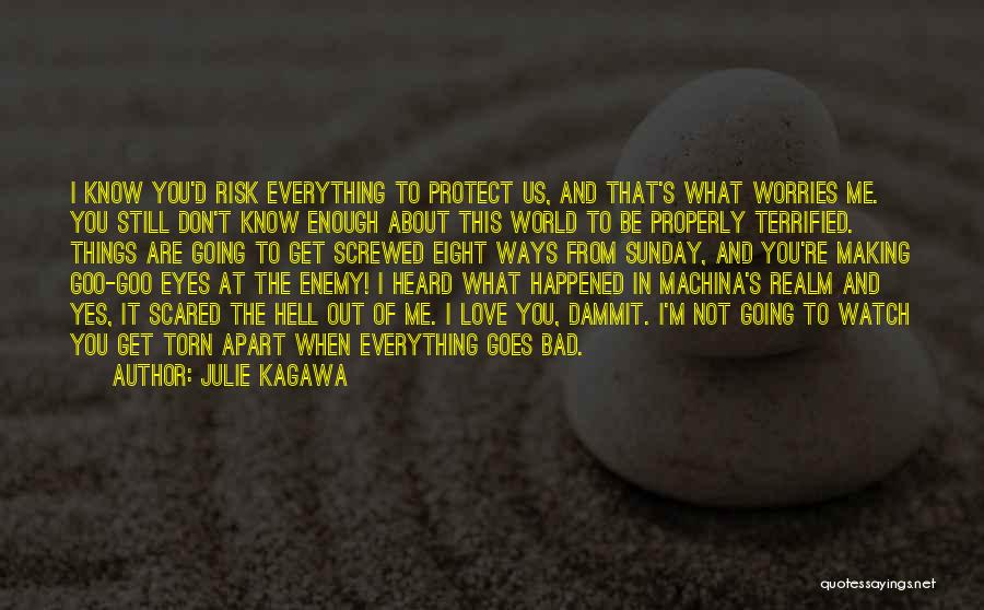 Julie Kagawa Quotes: I Know You'd Risk Everything To Protect Us, And That's What Worries Me. You Still Don't Know Enough About This