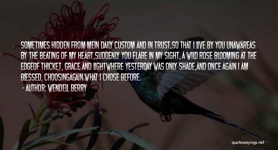 Wendell Berry Quotes: Sometimes Hidden From Mein Daily Custom And In Trust,so That I Live By You Unawareas By The Beating Of My