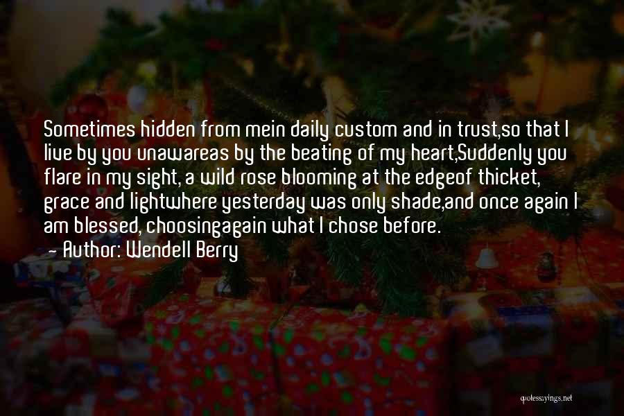 Wendell Berry Quotes: Sometimes Hidden From Mein Daily Custom And In Trust,so That I Live By You Unawareas By The Beating Of My