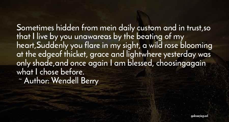 Wendell Berry Quotes: Sometimes Hidden From Mein Daily Custom And In Trust,so That I Live By You Unawareas By The Beating Of My