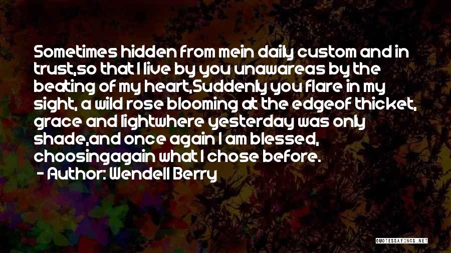 Wendell Berry Quotes: Sometimes Hidden From Mein Daily Custom And In Trust,so That I Live By You Unawareas By The Beating Of My