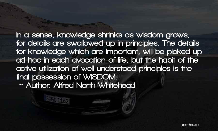 Alfred North Whitehead Quotes: In A Sense, Knowledge Shrinks As Wisdom Grows, For Details Are Swallowed Up In Principles. The Details For Knowledge Which