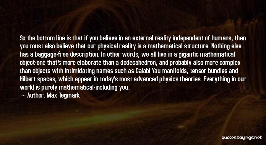 Max Tegmark Quotes: So The Bottom Line Is That If You Believe In An External Reality Independent Of Humans, Then You Must Also