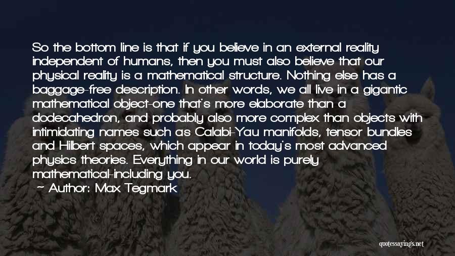 Max Tegmark Quotes: So The Bottom Line Is That If You Believe In An External Reality Independent Of Humans, Then You Must Also