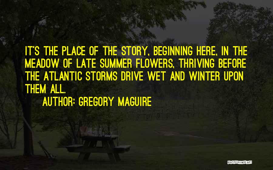 Gregory Maguire Quotes: It's The Place Of The Story, Beginning Here, In The Meadow Of Late Summer Flowers, Thriving Before The Atlantic Storms