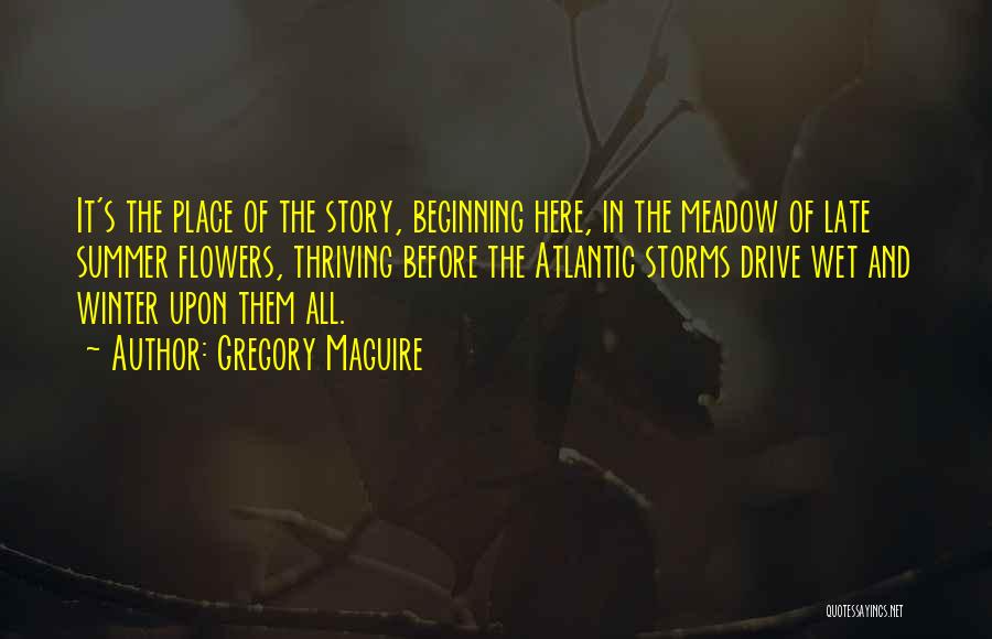 Gregory Maguire Quotes: It's The Place Of The Story, Beginning Here, In The Meadow Of Late Summer Flowers, Thriving Before The Atlantic Storms