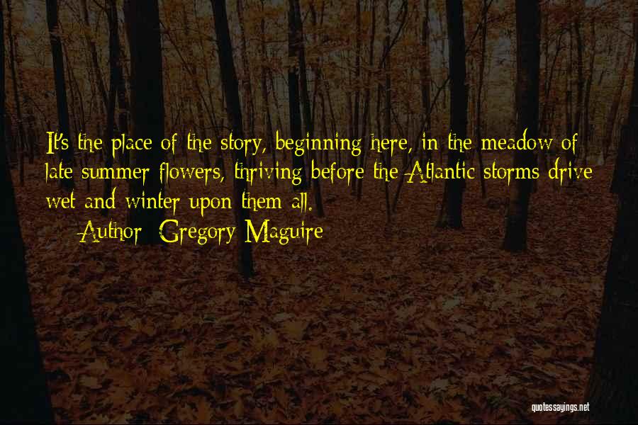 Gregory Maguire Quotes: It's The Place Of The Story, Beginning Here, In The Meadow Of Late Summer Flowers, Thriving Before The Atlantic Storms