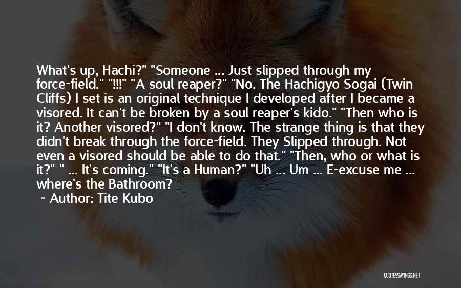 Tite Kubo Quotes: What's Up, Hachi? Someone ... Just Slipped Through My Force-field. !!! A Soul Reaper? No. The Hachigyo Sogai (twin Cliffs)