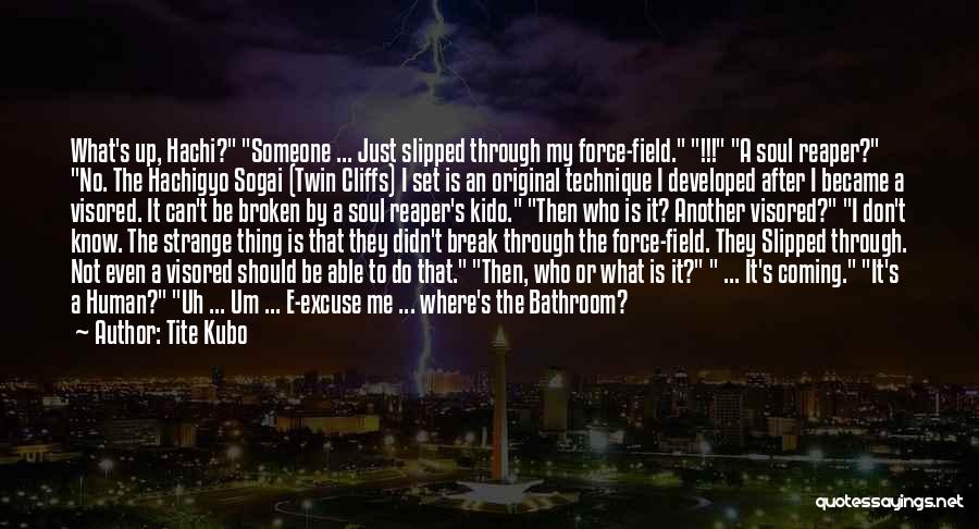 Tite Kubo Quotes: What's Up, Hachi? Someone ... Just Slipped Through My Force-field. !!! A Soul Reaper? No. The Hachigyo Sogai (twin Cliffs)