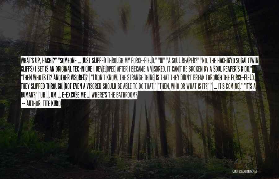 Tite Kubo Quotes: What's Up, Hachi? Someone ... Just Slipped Through My Force-field. !!! A Soul Reaper? No. The Hachigyo Sogai (twin Cliffs)