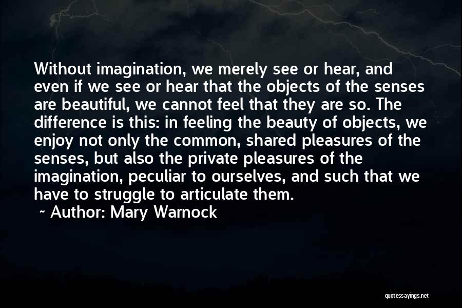 Mary Warnock Quotes: Without Imagination, We Merely See Or Hear, And Even If We See Or Hear That The Objects Of The Senses