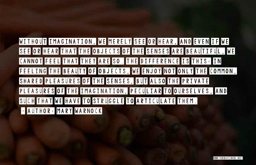 Mary Warnock Quotes: Without Imagination, We Merely See Or Hear, And Even If We See Or Hear That The Objects Of The Senses