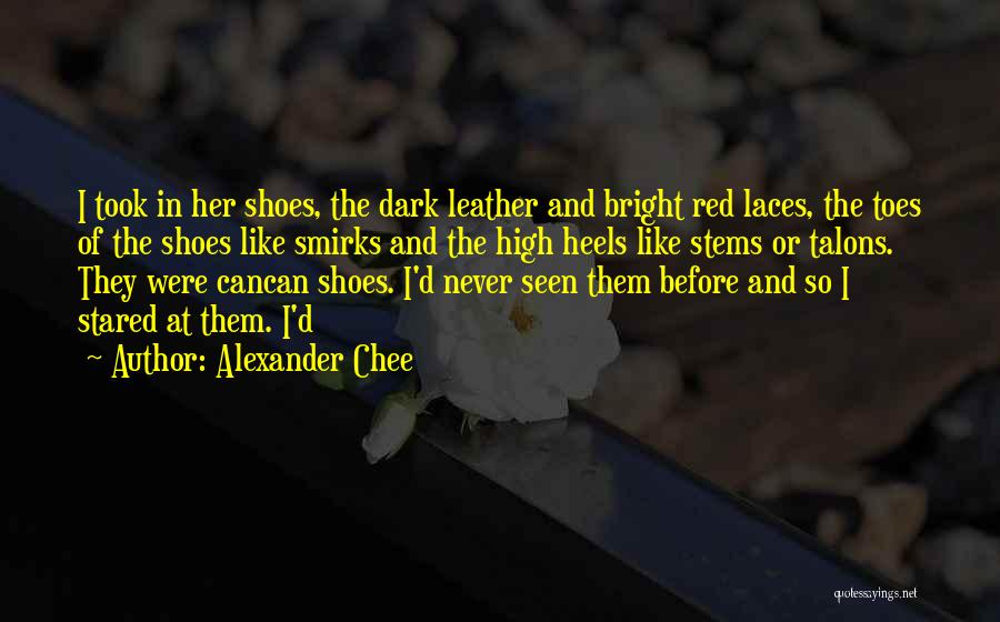 Alexander Chee Quotes: I Took In Her Shoes, The Dark Leather And Bright Red Laces, The Toes Of The Shoes Like Smirks And