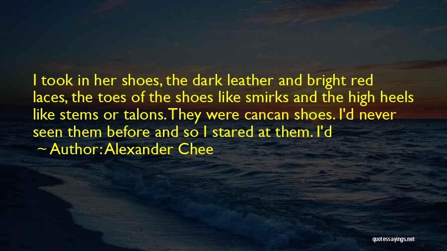 Alexander Chee Quotes: I Took In Her Shoes, The Dark Leather And Bright Red Laces, The Toes Of The Shoes Like Smirks And