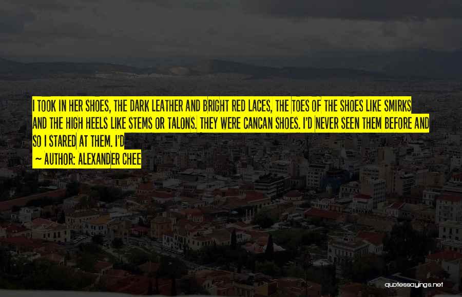 Alexander Chee Quotes: I Took In Her Shoes, The Dark Leather And Bright Red Laces, The Toes Of The Shoes Like Smirks And