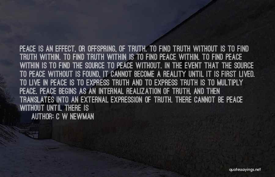 C W Newman Quotes: Peace Is An Effect, Or Offspring, Of Truth. To Find Truth Without Is To Find Truth Within. To Find Truth