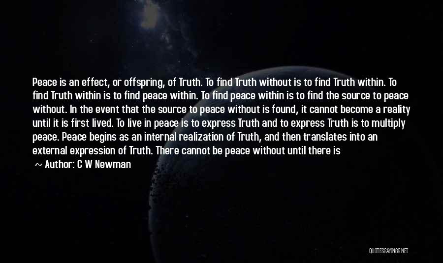 C W Newman Quotes: Peace Is An Effect, Or Offspring, Of Truth. To Find Truth Without Is To Find Truth Within. To Find Truth