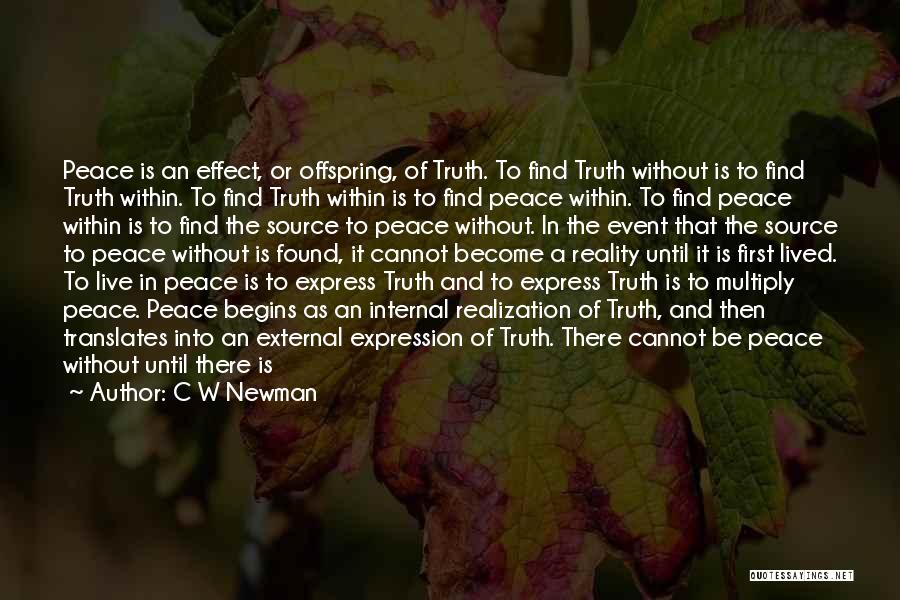 C W Newman Quotes: Peace Is An Effect, Or Offspring, Of Truth. To Find Truth Without Is To Find Truth Within. To Find Truth