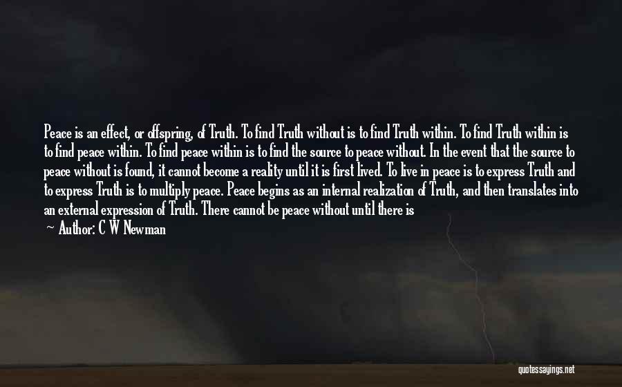 C W Newman Quotes: Peace Is An Effect, Or Offspring, Of Truth. To Find Truth Without Is To Find Truth Within. To Find Truth