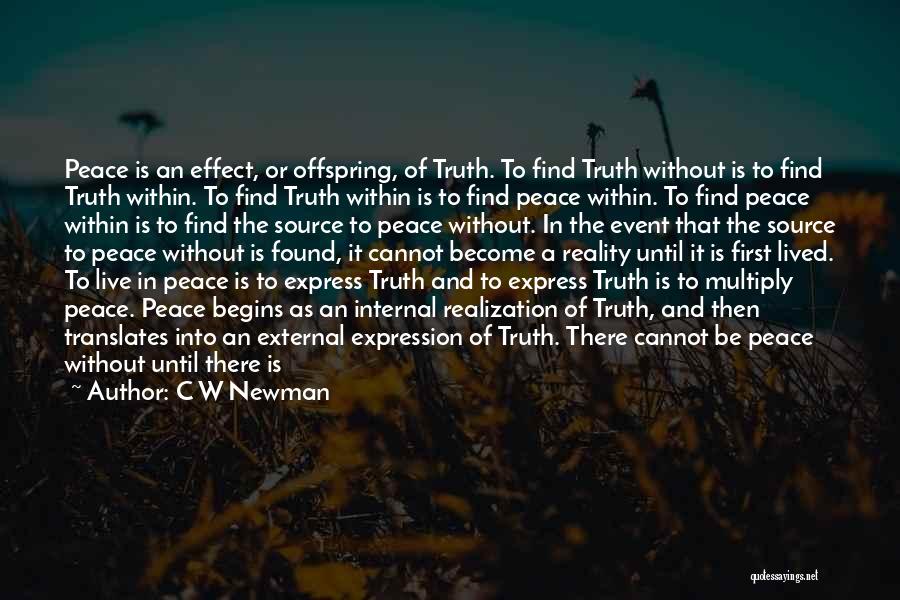 C W Newman Quotes: Peace Is An Effect, Or Offspring, Of Truth. To Find Truth Without Is To Find Truth Within. To Find Truth