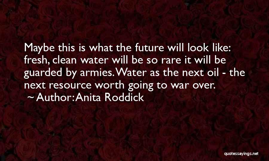 Anita Roddick Quotes: Maybe This Is What The Future Will Look Like: Fresh, Clean Water Will Be So Rare It Will Be Guarded
