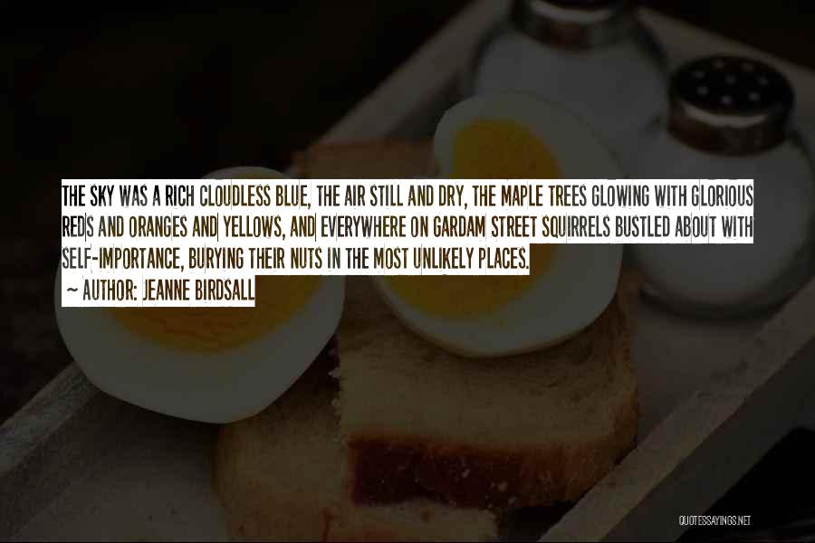 Jeanne Birdsall Quotes: The Sky Was A Rich Cloudless Blue, The Air Still And Dry, The Maple Trees Glowing With Glorious Reds And