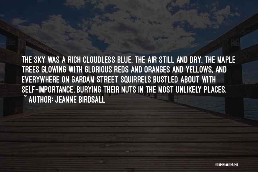 Jeanne Birdsall Quotes: The Sky Was A Rich Cloudless Blue, The Air Still And Dry, The Maple Trees Glowing With Glorious Reds And