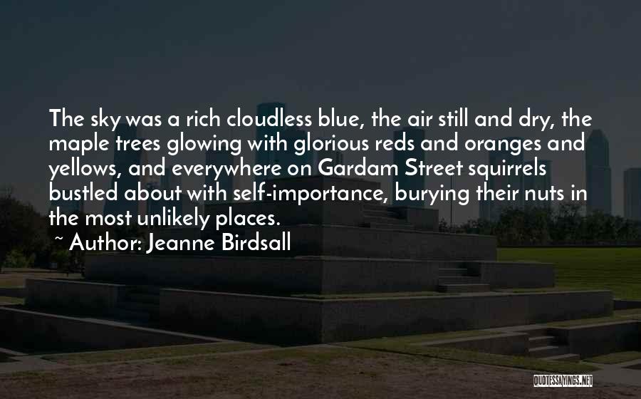 Jeanne Birdsall Quotes: The Sky Was A Rich Cloudless Blue, The Air Still And Dry, The Maple Trees Glowing With Glorious Reds And