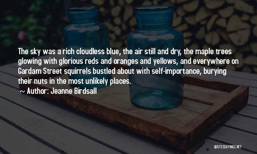 Jeanne Birdsall Quotes: The Sky Was A Rich Cloudless Blue, The Air Still And Dry, The Maple Trees Glowing With Glorious Reds And