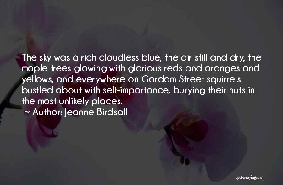 Jeanne Birdsall Quotes: The Sky Was A Rich Cloudless Blue, The Air Still And Dry, The Maple Trees Glowing With Glorious Reds And