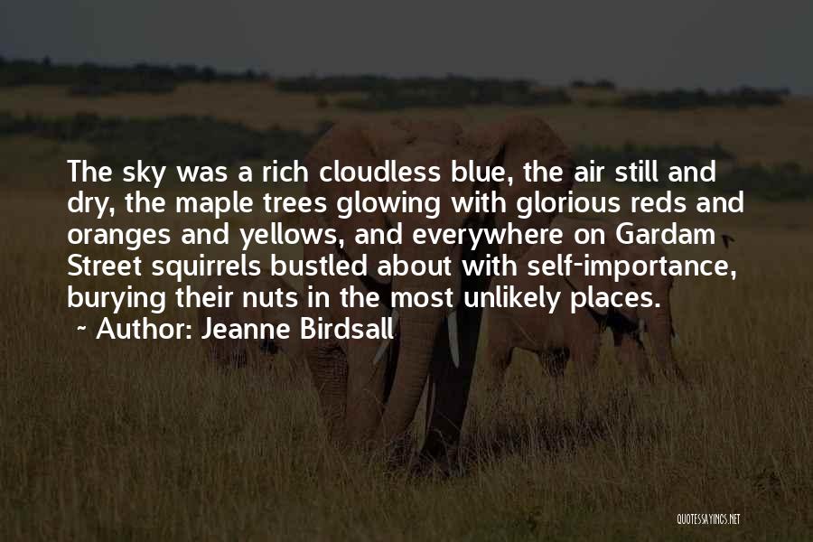 Jeanne Birdsall Quotes: The Sky Was A Rich Cloudless Blue, The Air Still And Dry, The Maple Trees Glowing With Glorious Reds And